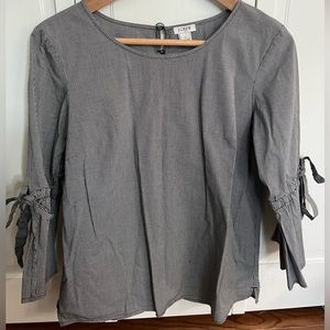 J.Crew Factory black & white gingham cotton bell sleeve blouse w/ ties. Size S.